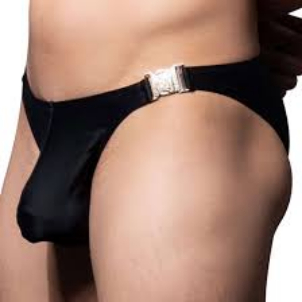 Andrew Christian Midnight Black Swim Brief with Silver Buckle